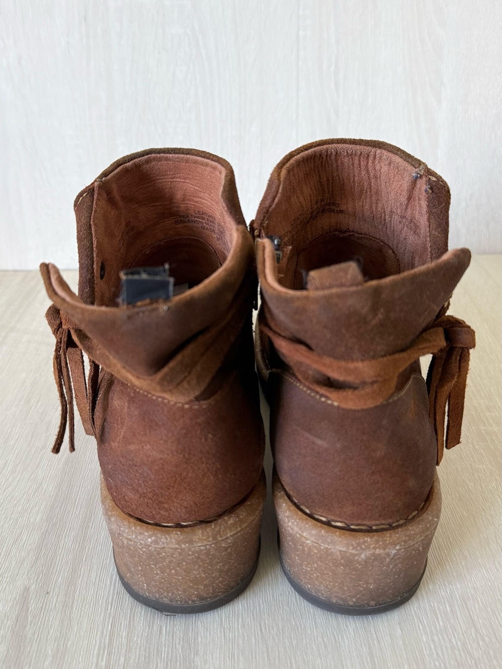 Born Brown Leather Ankle Boots Women’s Wedge Wrap Tie Boho Western Booties - Picture 6 of 15